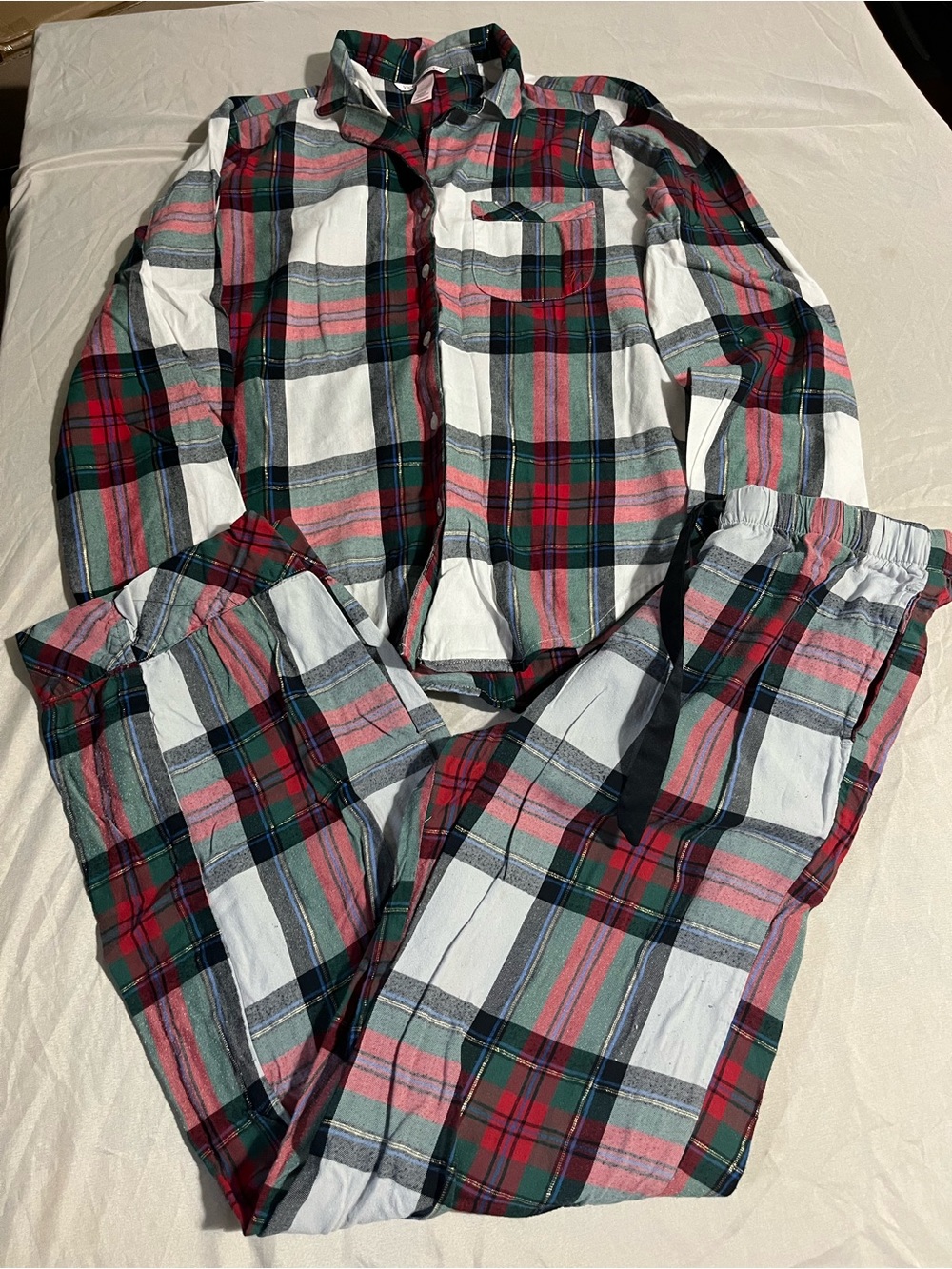 Victoria's Secret Plaid Cotton Pajama Set - Red, Green & White Womens Size XS
